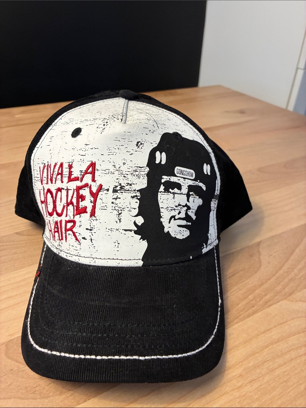 Gongshow “Viva La Hockey Hair” Graphic Baseball Cap - Black & White with Red